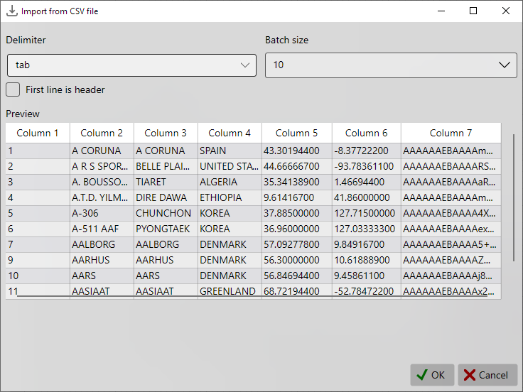 Data import window