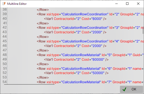 Highlighted XML data in the multiline editor