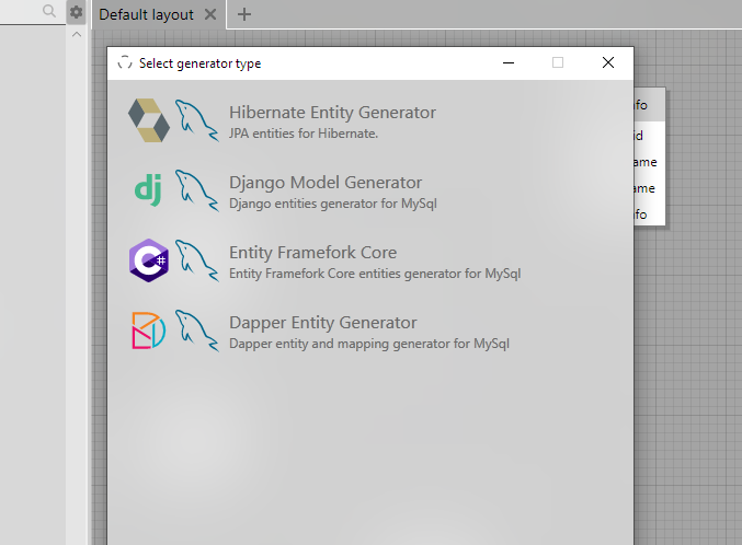 Select entity generator example to download from github repository