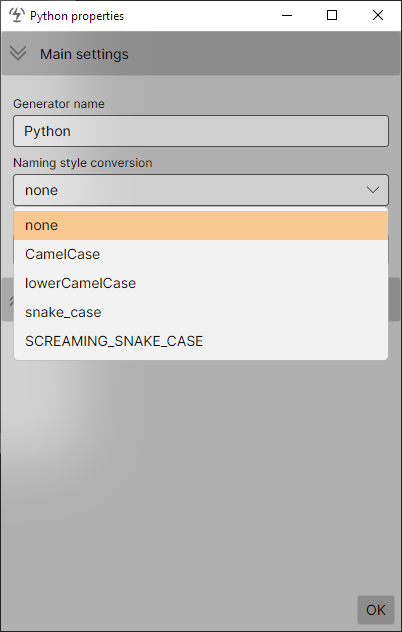 Naming style conversion options