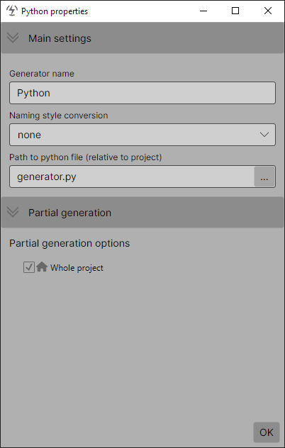 Partial generation settings