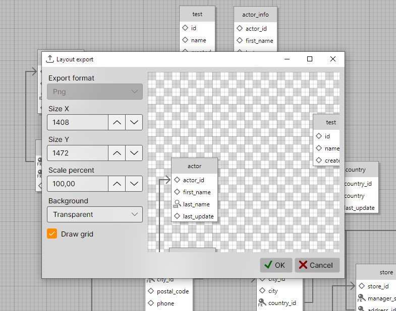 Export layout window