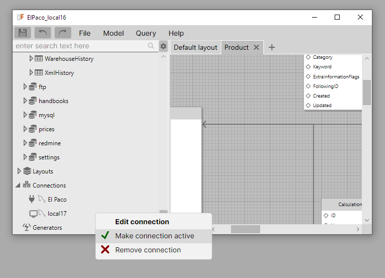 Make connection active from main window