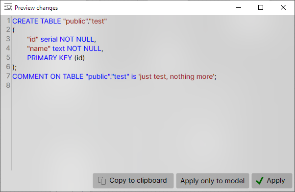 Preview DDL window
