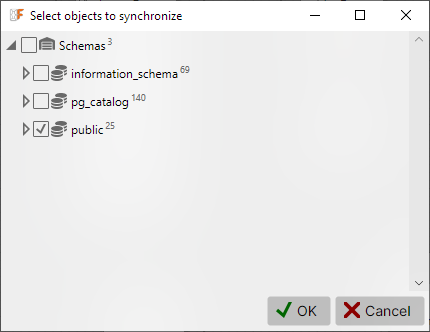Selecting schemas for sync