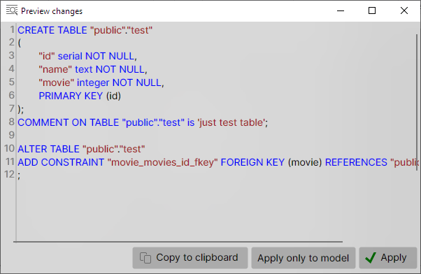DDL preview window